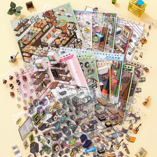 WEI 31 ชิ้น [Super Stocker Series] Immersive 3D Landscape Sticker Collection Book สําหรับ Journal Scrapbooking
