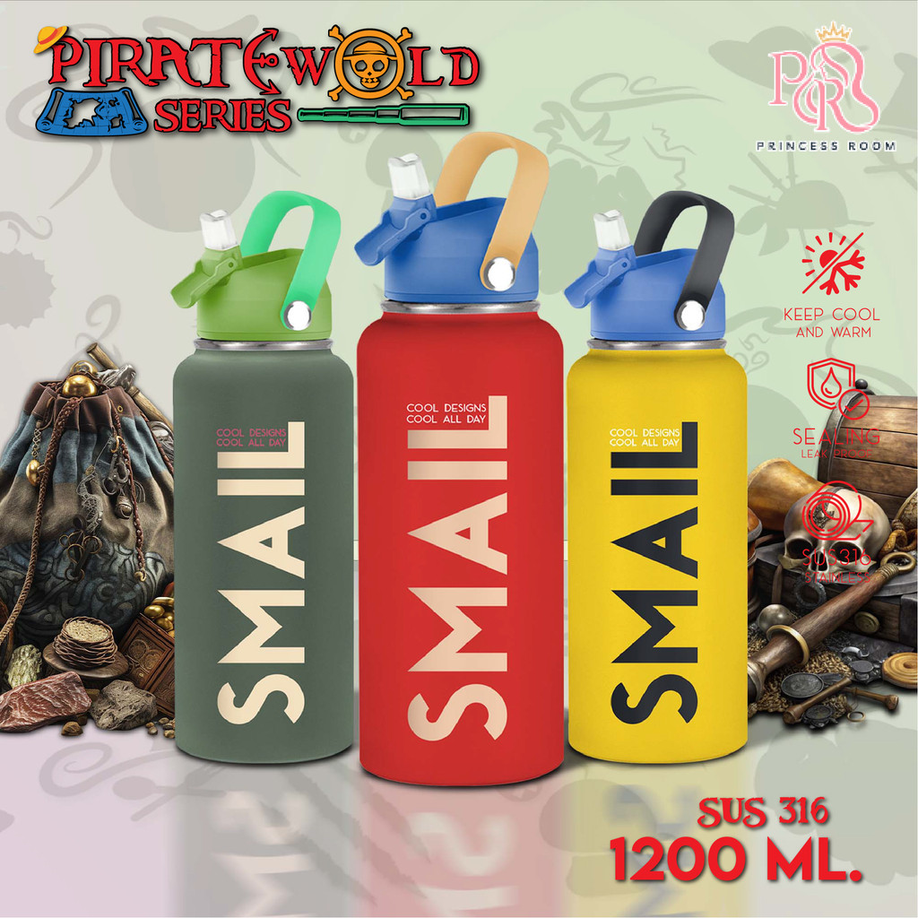 NEW SMAIL แก้วน้ำฟิตเนส 1.2L สแตนเลสคุณภาพดี สีทูโทน มีหูหิ้ว เก็บร้อน–เย็น เหมาะสำหรับสายออกกำลังกาย
