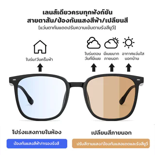 เลนส์โฟโตโครมิก เลนส์ที่เปลี่ยนสีเมื่อโดนแสงแดด แว่นกันแส UV400 ป้องกันแสงสีฟ้าป้องกันรังสียูวี 99%กรองแสงอัตโนมัติ
