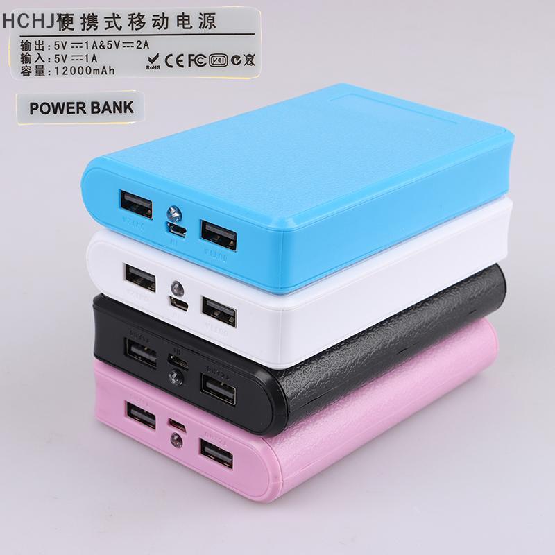 Hchjy ที่ใส่แบตเตอรี่18650 4*5V สอง USB กล่องแบตเตอรี่สำรองมือถือไม่มีบัดกรีชุดพลังงาน DIY เคสเคสชาร