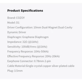 Cozoy D1 หูฟัง IEMs ไดรเวอร์ Dynamic หูฟังเกมมิ่ง รับประกัน 1 ปี