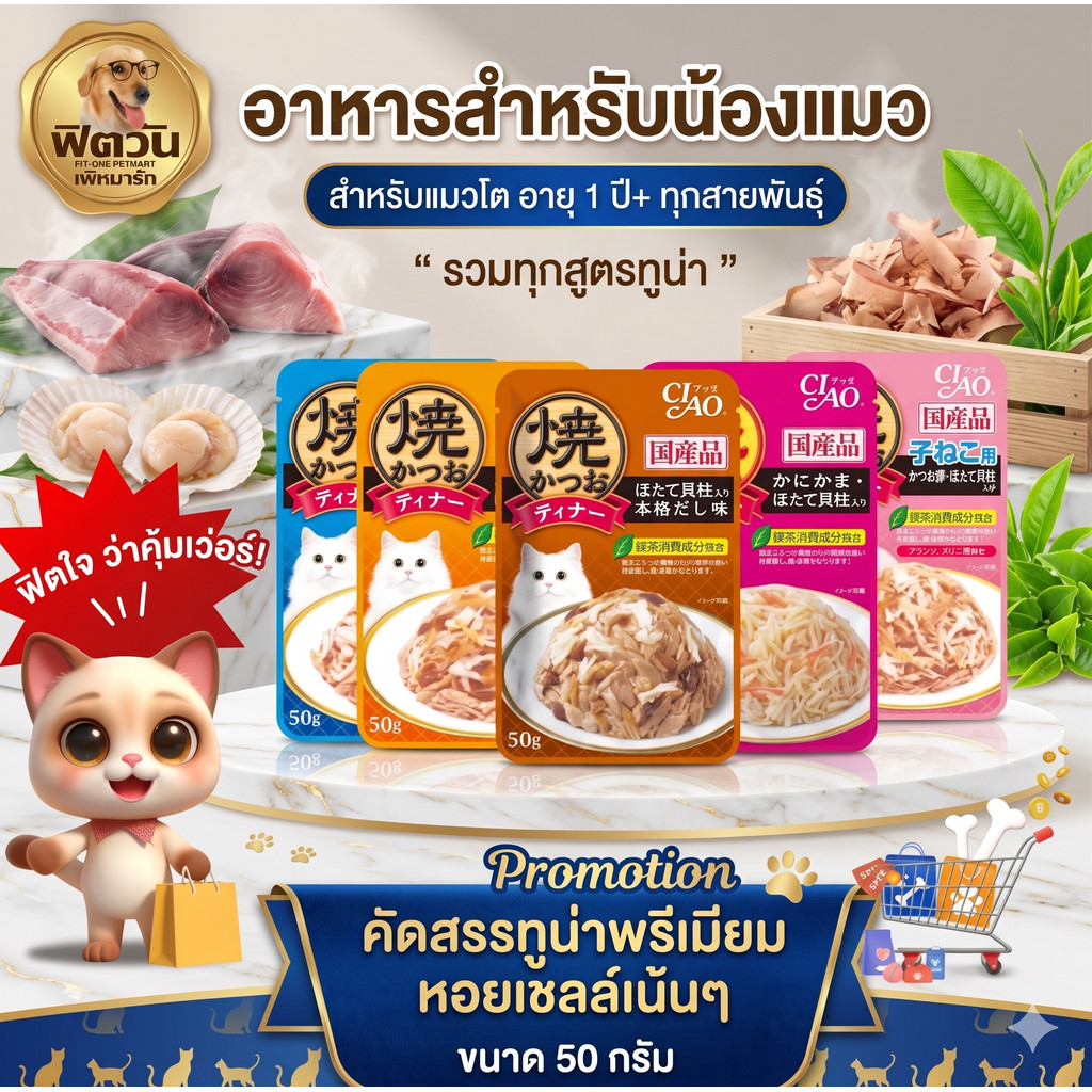 CIAO เพาซ์ อาหารเปียกแมว 50g/ซอง{อาหารเปียกแมว} จำนวน 16 ซอง