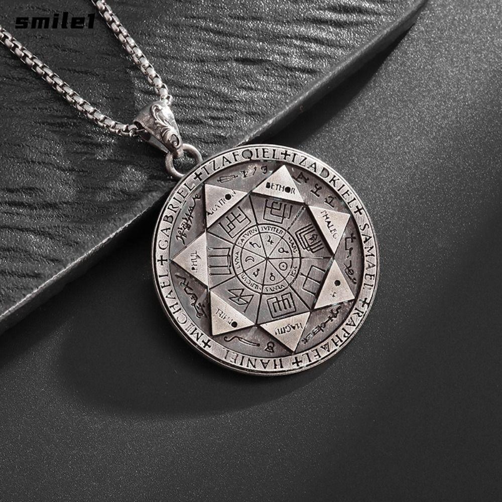 SMILE 7 Archangels จี้ซีล, สแตนเลสเครื่องประดับฮิปฮอป Solomon Amulet สร้อยคอ, Vintage Amulet ขัดเครื