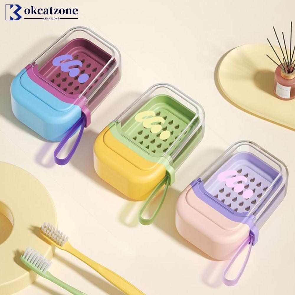 OKCATZONE กล่องสบู่ป้องกันการรั่วซึมแบบพกพาพร้อมฝาปิดถาดท่อระบายน้ําโปร่งใสสบู่สําหรับการเดินทาง Cam