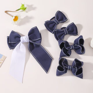 1/2pcs ริบบิ้นผม Bows คลิปผม Tie ชุดสําหรับสาว Navy Blue คลาสสิก Bowknot Hairpin Headwear เด็กอุปกรณ์เสริมผม