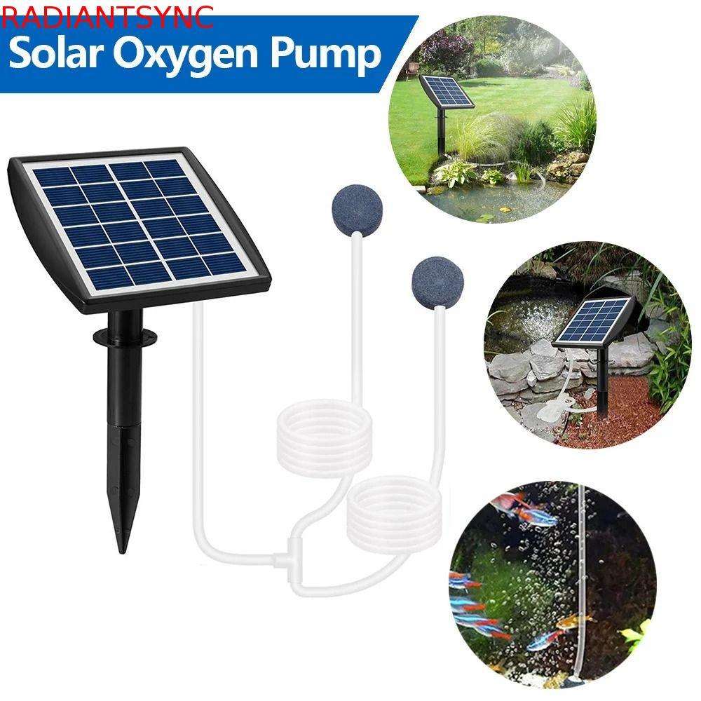 RADIANTSYNC ตู้ปลา Oxygenator, 3W Low Noise Solar ปั๊มออกซิเจน, อุปกรณ์ออกซิเจนทนทานประสิทธิภาพสูง 2600mAh แบตเตอรี่ลิเธียมปั๊มลม Oxygenator Courtyard Fishbowl