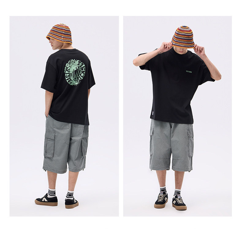 VISION Surf Skateboard พิมพ์แขนสั้นผู้ชายผ้าฝ้าย 100% Street Wave แฟชั่นพิมพ์เสื้อยืด 0518