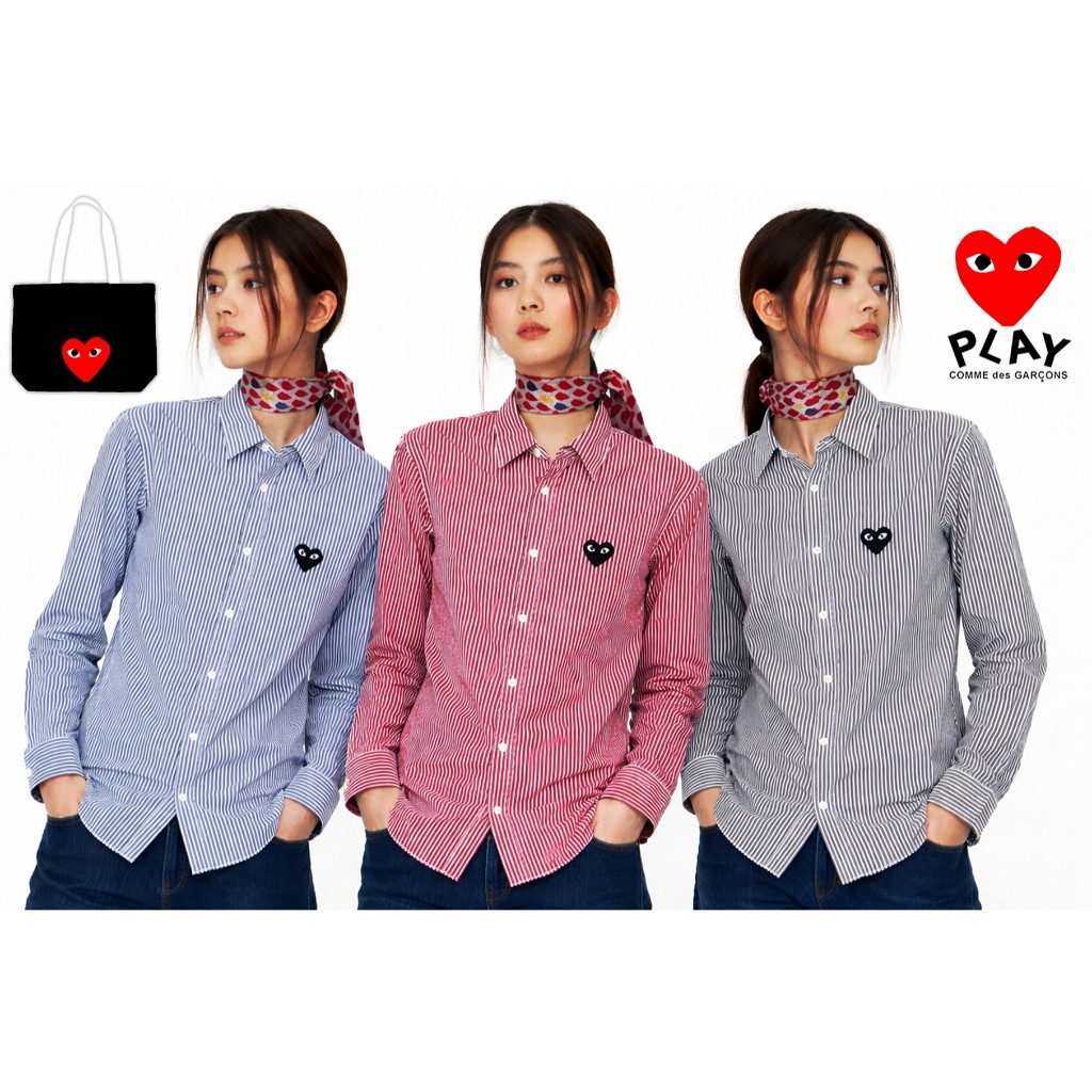 KEMEJA FREE TOTEBAG - CDG PLAY Heart Love เสื้อเชิ้ตลาย UNISEX READY
