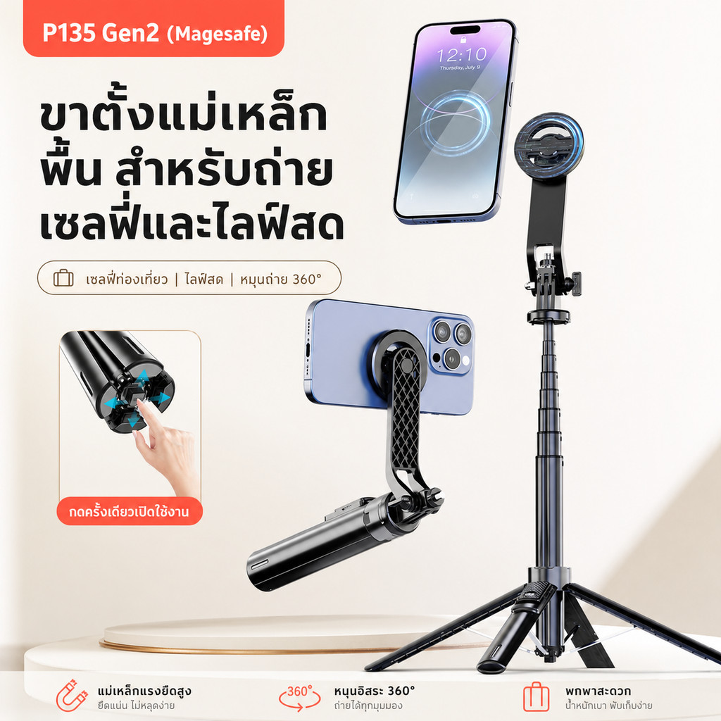 ไม้เซลฟี่selfie stick ขาตั้งโทรศัพท์มือถือขาตั้งกล้อง แค่กดปุ่มก็ตั้งเองได้ ใช้กับอินเทอร์เฟซ1/4 สำหรับถ่ายภาพวิดีโอ/Vlo