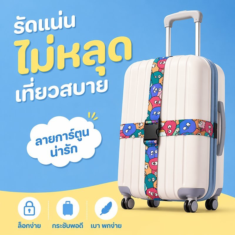 สายรัดกระเป๋าเดินทาง สายรัดกระเป๋า โพลีเอสเตอร์ ปรับได้ ล็อคแน่น ลายการ์ตูน กระเป๋าเดินทาง