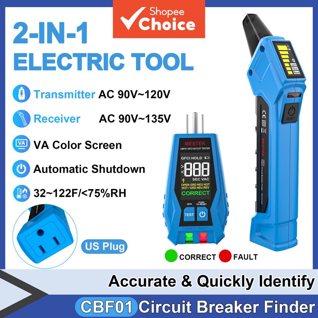 เครื่องตรวจจับเบรกเกอร์วงจรไฟฟ้า CBF01 1 ชุด เครื่องทดสอบวงจรไฟฟ้า AC 120V ปลั๊ก US สําหรับตรวจจับข้อบกพร่องของสายไฟทั่วไป ตัวบ่งชี้ล็อกมิเตอร์เต้ารับ GFCI พร้อมเครื่องส่งสัญญาณและรีซีฟเ