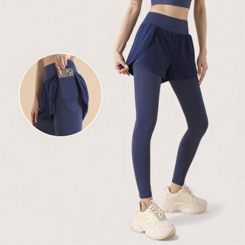กางเกงออกกำลังกายไซส์ใหญ่ S-3XL เลกกิ้งเอวสูง 2in1 พร้อมกระเป๋า ใส่วิ่ง ใส่ออกกำลังกาย
