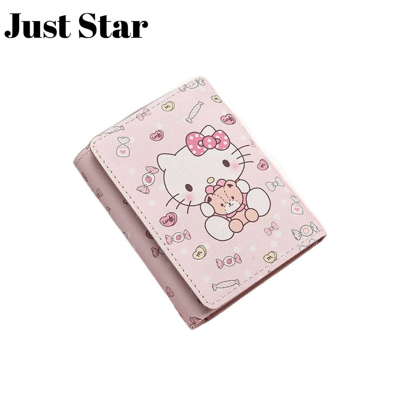 JUSTSTAR กระเป๋าสตางค์สามพับ Hello Kitty การ์ตูนน่ารัก