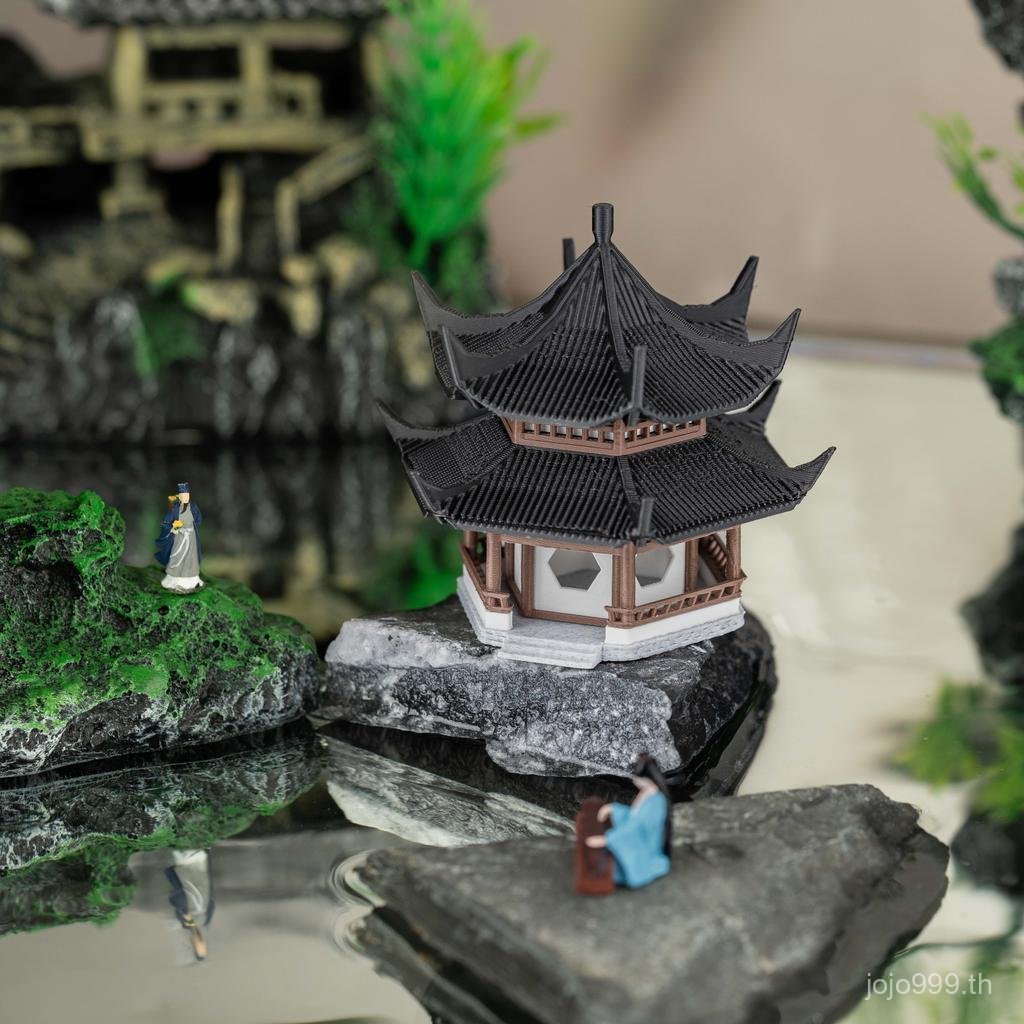 เครื่องประดับ Pavilion สถาปัตยกรรมใหม่ 3D รุ่น Retro สไตล์จีน Micro ภูมิทัศน์ Rockery บอนไซตกแต่ง Xi