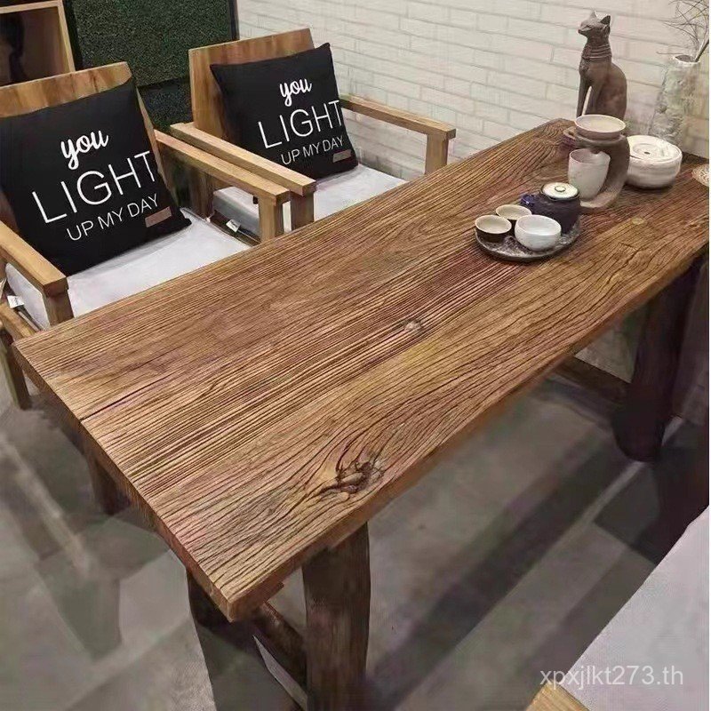 เก่า Elm แผงประตูตารางกระดานขนาดใหญ่ Log โต๊ะน้ําชา Retro ตารางบาร์ไม้เนื้อแข็งโต๊ะน้ําชา Nostalgic 