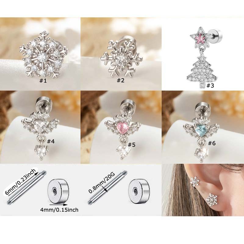 ต่างหูปีกนางฟ้า สกรูหัวแบนสแตนเลส สำหรับ Helix, Lobe, Pinna - พร้อมใช้งาน