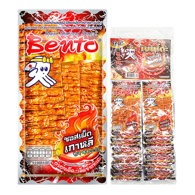 เบนโตะ หมึกอบ ซอสเผ็ดเกาหลี 4 ก. 12 ชิ้น (BENTO Squid Seafood Snack Korean Spicy Sauce 4 g 12 pcs)