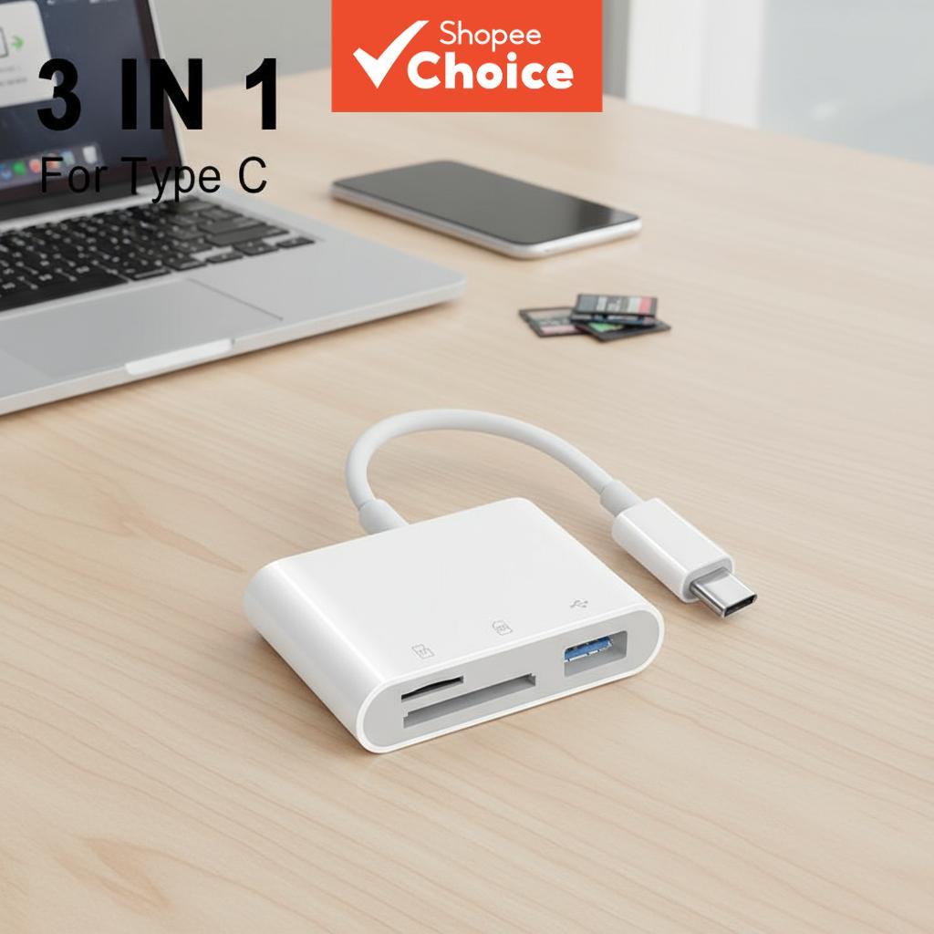 อะแดปเตอร์ USB C OTG อเนกประสงค์ 3-in-1 พร้อมเครื่องอ่านการ์ด SD และพอร์ตชาร์จ สําหรับ iPhone 16/15 