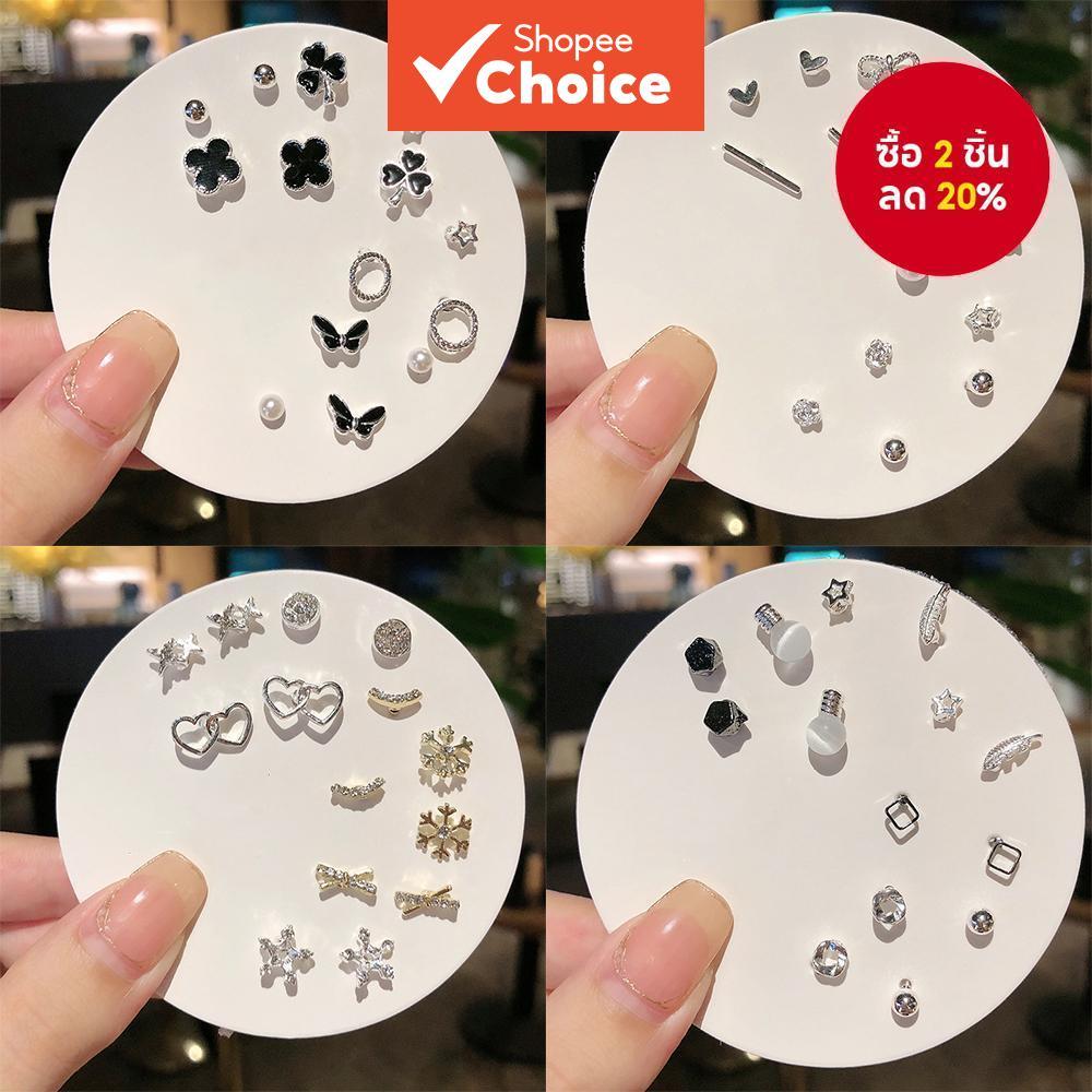 7 คู่ประณีตต่างหูรายสัปดาห์ชุดแฟชั่น Four Leaf Clover Bowknot Studs สําหรับผู้หญิง