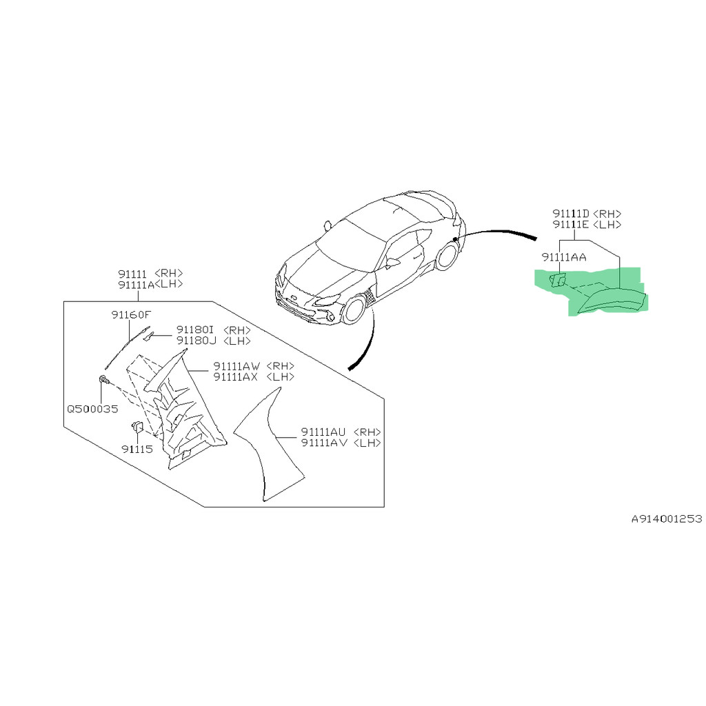 Subaru BRZ ZD8 แผงไตรมาสด้านหลัง Garnish (สีไม่มี) 91112CC100NN 91112CC110NN