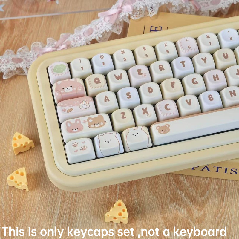 PBT Keycap MOA ธีมสีชมพูครีมเค้ก Dye Sublimation สาวน่ารักบุคลิกภาพสร้างสรรค์ไทยภาษาอังกฤษ Adapt Mec