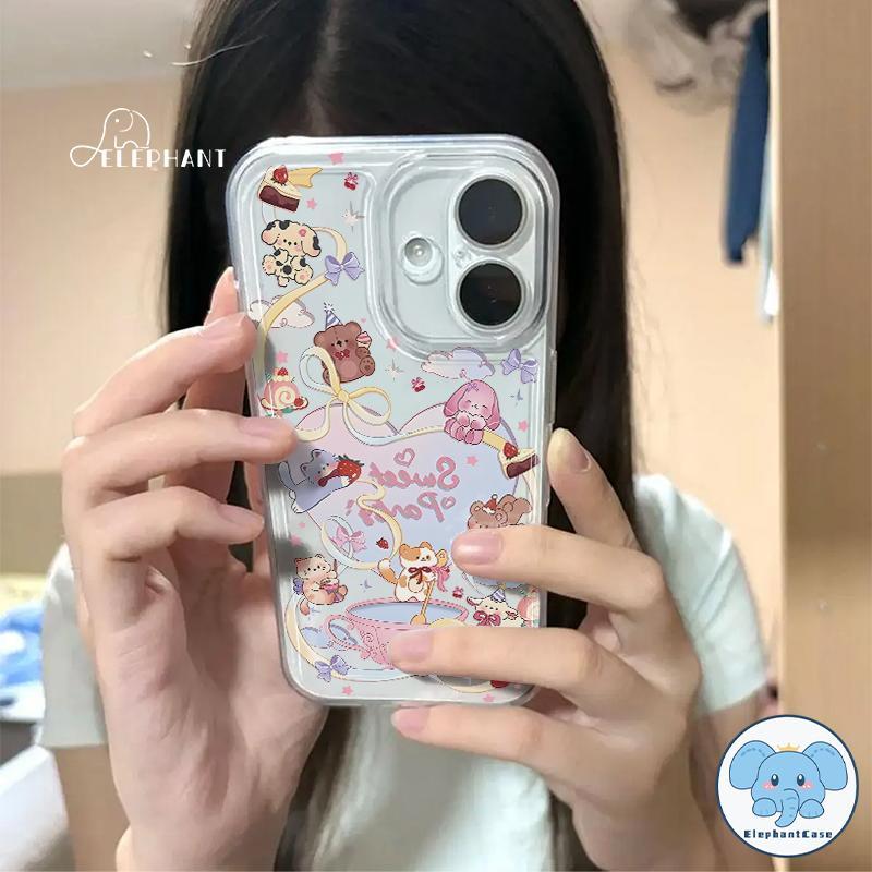 สำหรับ IPhone 17 15 16 13 11 Air 12 14 Pro Max X XR 14 7 15 8 Plus SE เคสใสลายการ์ตูนลูกสุนัข ลูกแมว กระต่าย สีสันสดใส