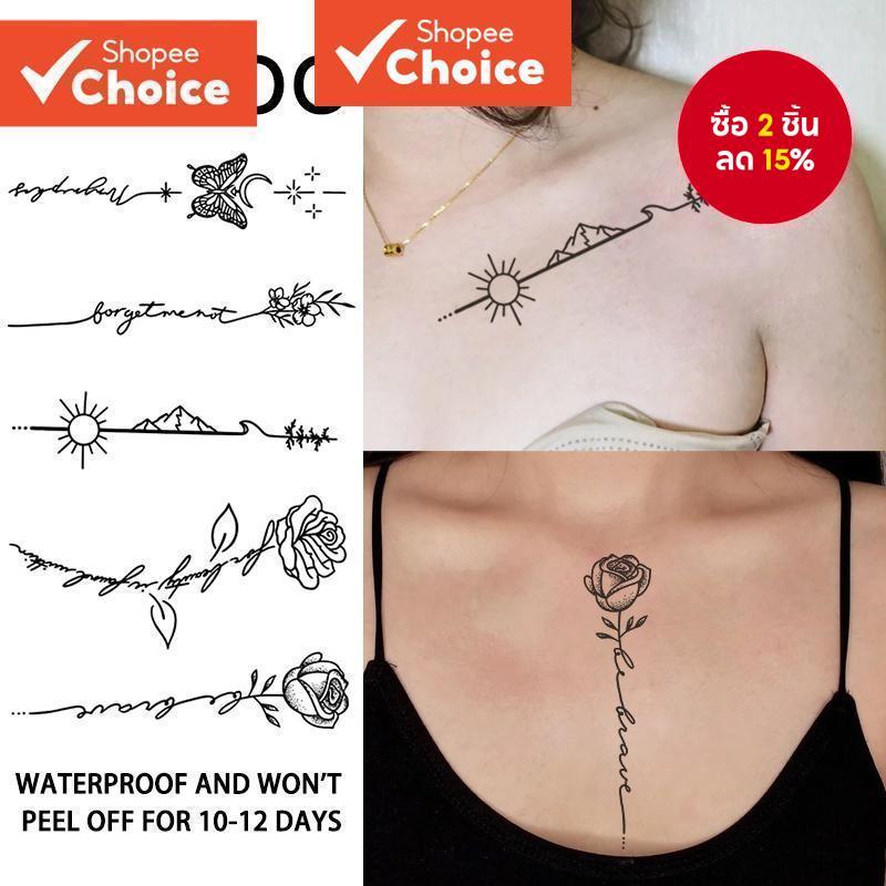 รอยสักชั่วคราวดอกไม้ผีเสื้อกันน้ําการออกแบบกึ่งถาวรสําหรับกระดูกไหปลาร้าและแขน ไม่จํากัดเพศ