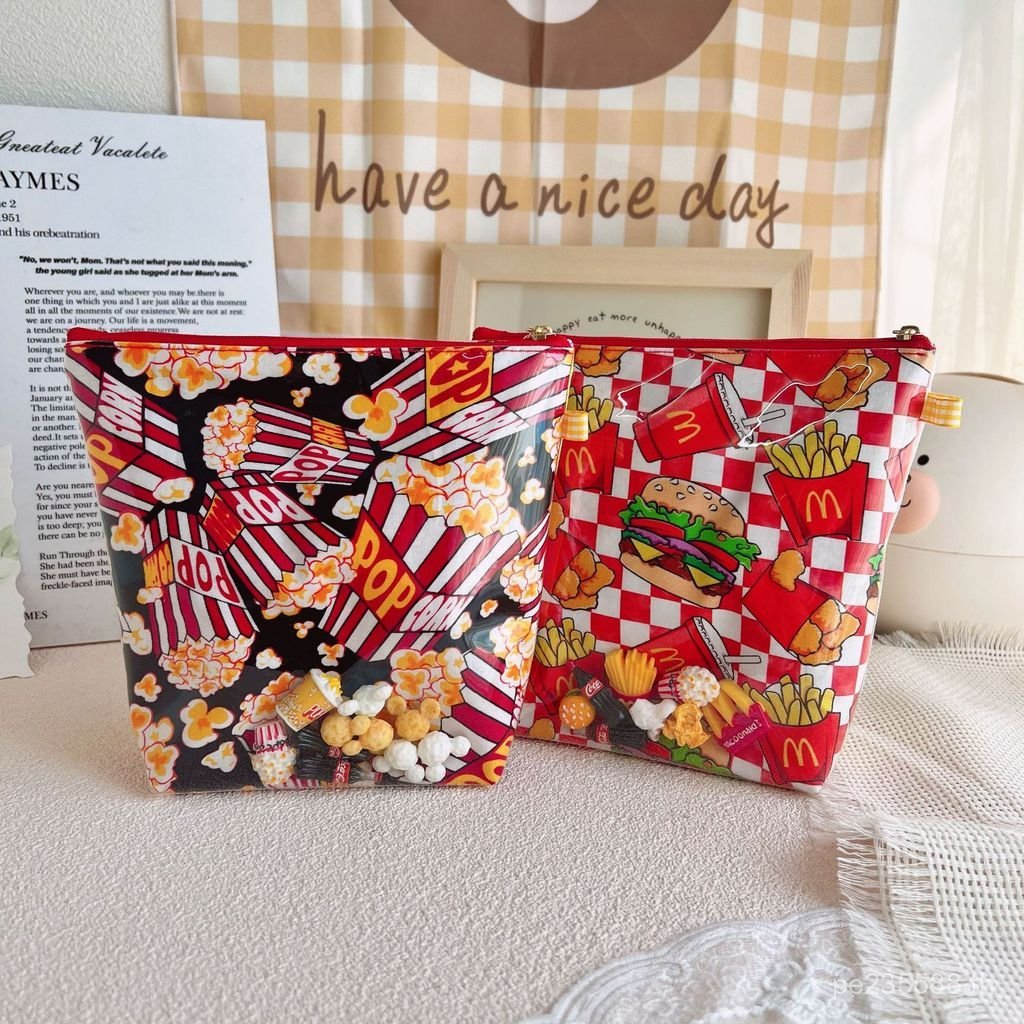 Digital TPU Storage Bag Burger Cosmetic Bag ผู้ผลิต Popcorn Transparent Cosmetic Bag French Fries พิ
