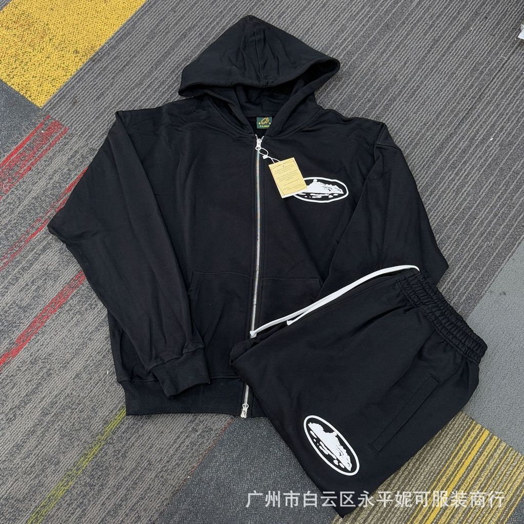 U14I CTRZ DripDrill Alcatraz Foam Print American Hip-Hop Fleece Zipper Sweatshirt and Pants Sports S