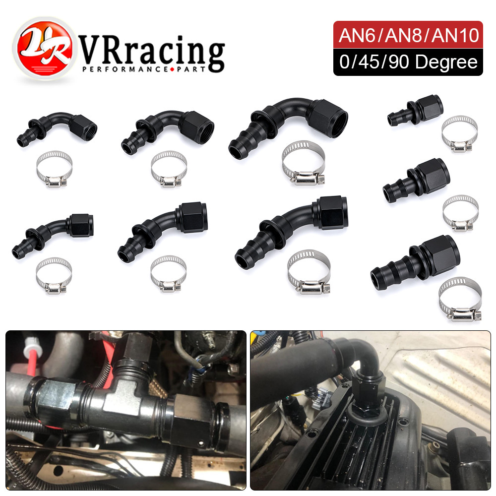 VR Universal AN6 AN8 AN10 Push-on Hose End Fittings Fuel Oil Cooler Hose Fitting 0 45 90 180 Degree 