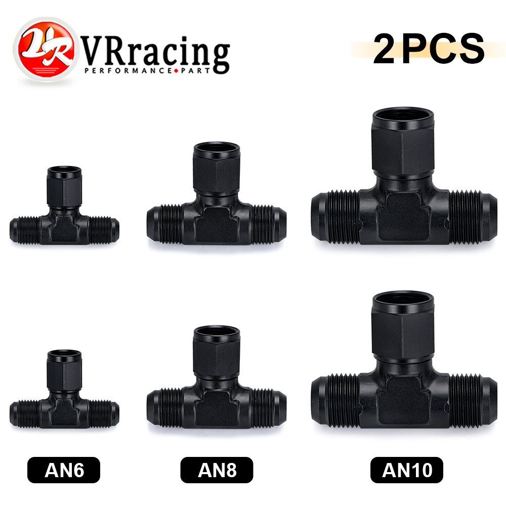 VR Aluminum Flare Tee Fitting AN6 AN8 AN10 Female To Male Tee On Side Thread Fitting Adapter Black 2