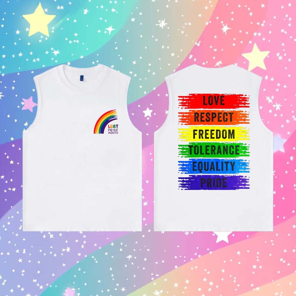 เสื้อกล้ามผ้าฝ้าย100% ยูนิเซ็กซ์ ลายสายรุ้งขนาดเล็ก LGBT Pride Month นุ่มระบายอากาศ สไตล์เรียบง่ายสุดเท่ S-3XL