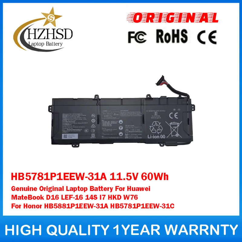 HB5781P1EEW-31A 11.5V 60Whของแท้แบตเตอรี่แล็ปท็อปสําหรับHuawei MateBook D16 LEF-16 14S HKD W76 สําหร