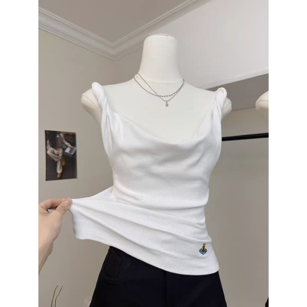 เสื้อชั้นในสตรีถักแขนกุดคอสวิงสีขาวสไตล์ผู้หญิง Guan Huan เข็ม 7TIN
