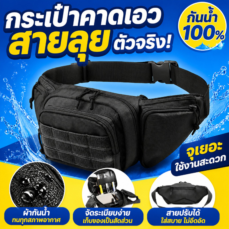 กระเป๋าหน้าอกยุทธวิธีกลางแจ้ง ผู้ชายซองคาดเอว กันน้ำ มัลติฟังก์ชั่น สำหรับกีฬา