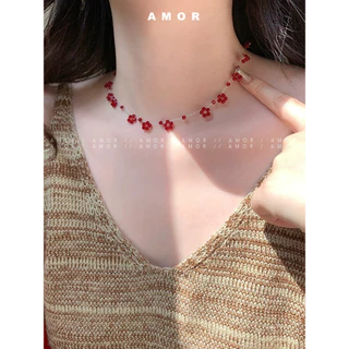 Choker สร้อยคอลูกปัดหลายเหลี่ยม Summer Red Skin-Flattering Clavicle Chain