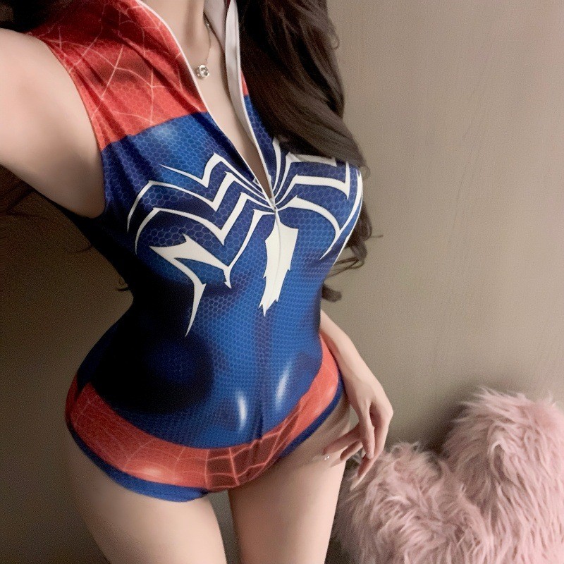 สไตล์ใหม่ Influencer เซ็กซี่ชุดด้านในอะนิเมะสองมิติชุดว่ายน้ําชิ้นเดียวเซ็กซี่ Take-Off Spiderman เปิด Jumpsuit