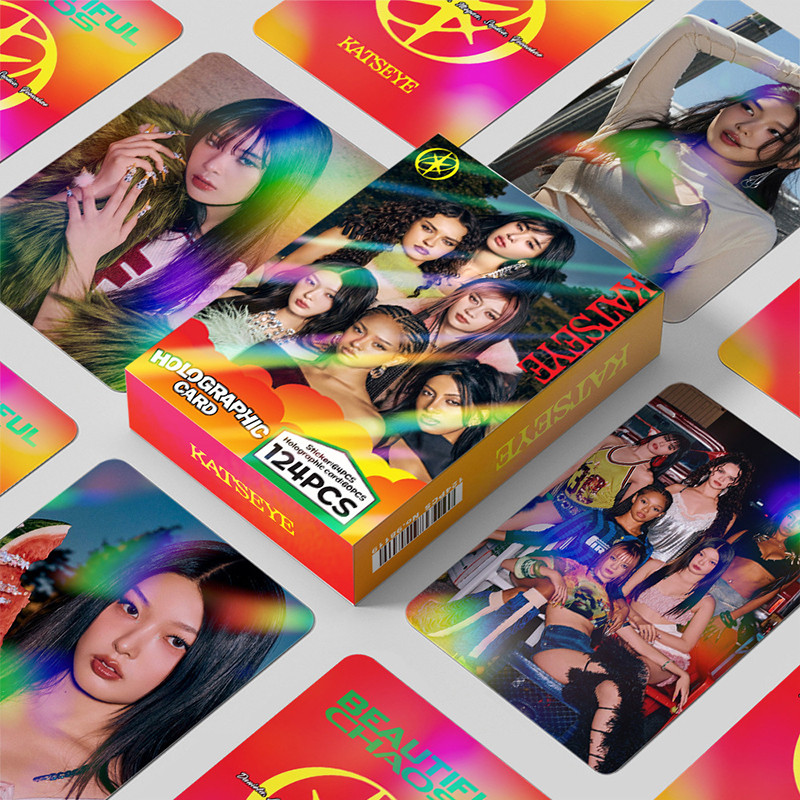 KPOP 124 ชิ้น/กล่อง KATSEYE Photocards Holographic LOMO Card สติกเกอร์การ์ดโฮโลแกรม