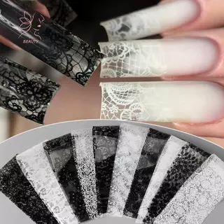 [maybeauty] 10 ม้วนลูกไม้ดอกไม้เล็บโอนฟอยล์สีขาวสีแดงเล็บ Stiers สําหรับเจลโปแลนด์ DIY Salon ชุดตกแต่งเล็บ {TH}