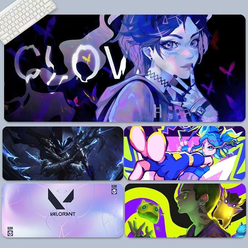 แผ่นรองเมาส์สําหรับเล่นเกมขนาดใหญ่ Valorant (900x400 มม.) - การออกแบบ Phoenix/Jett/Raze หนา 3 มม. สําหรับ Esports, ฐานยางป้องกันการลื่นไถล, ขอบเย็บ