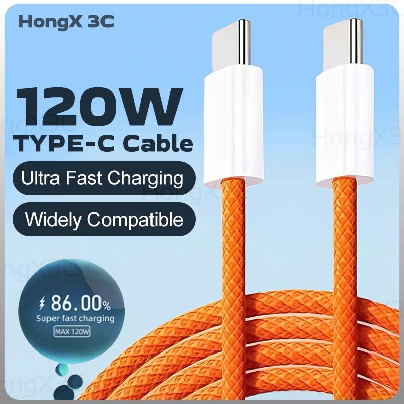 สายชาร์จโทรศัพท์แบบถัก Type C คู่ PD120W สายเคเบิลข้อมูลชาร์จเร็วพิเศษ 6A อะแดปเตอร์ชาร์จสายไฟที่รอง