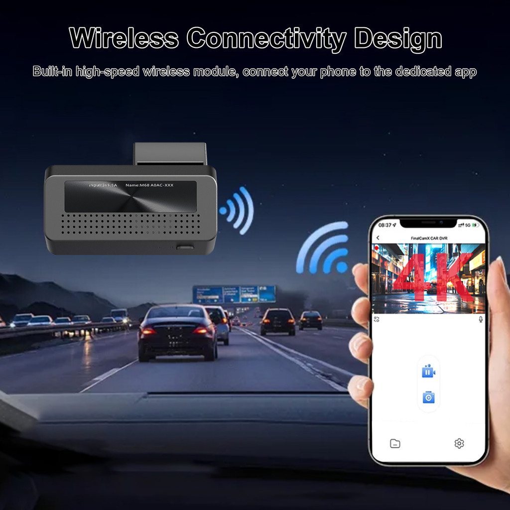 4K Dash Cam กล้อง WiFi และ Night Vision ในตัวสําหรับรถยนต์