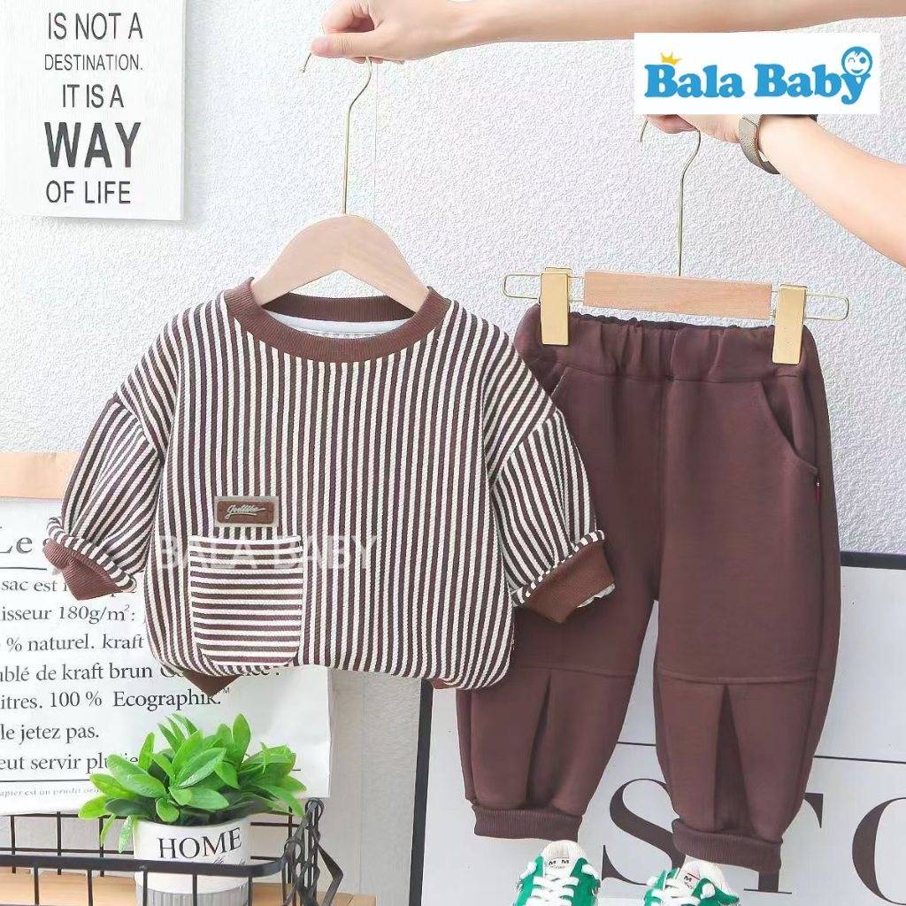 ชุดเซทเด็กกันหนาว ชุดเซ็ตเด็กลายทาง ใส่ได้ทั้งเด็กผู้ชายและผู้หญิง Size80-120cm CXT50