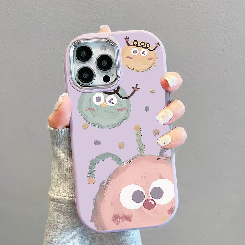 มารุ่นใหม่ เคสโทรศัพท์17 การ์ตูนลูกถ่านกลม เคสครอบกลมกล้องสีเงิน for IPhone17 16 11 12 13 14 15 Pro MAX 6/7/8 PLUS XS XR - รูปที่ 2