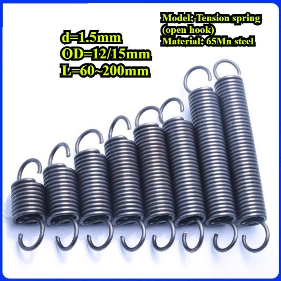 สปริงแรงดึง/สปริง d=1.5mm,OD12/15mm,L=60~200mm สปริงดึงพร้อมตะขอ ทาประตูโรงรถ bunnings เครื่องแกว่งT