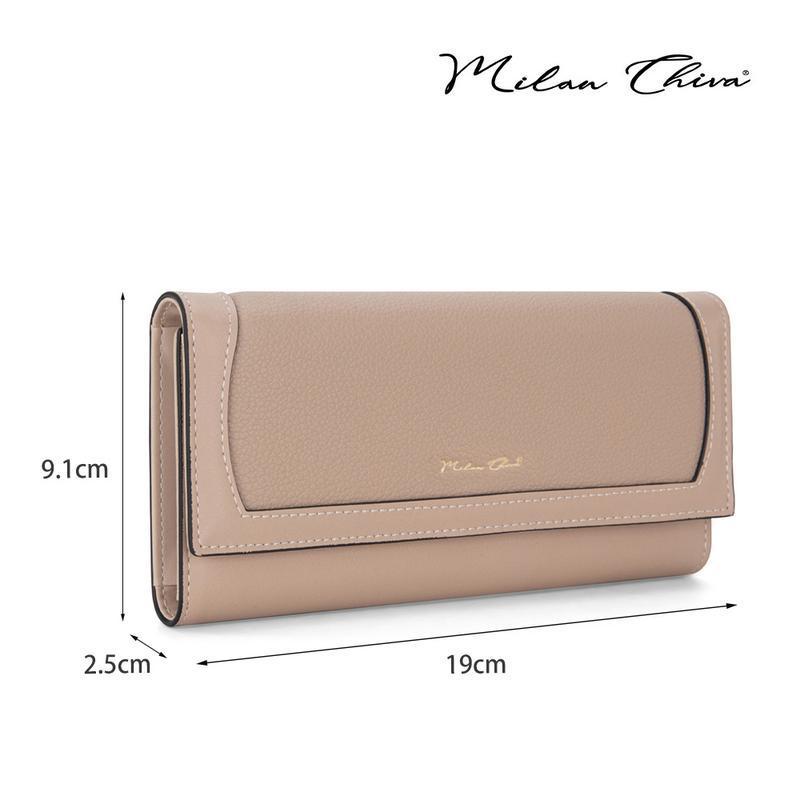 Milan Chiva รุ่น Front Flap Wallets  กระเป๋าสตางค์ใบยาวสำหรับผู้หญิง แบบพับ หนัง PU เรียบ MC-W004