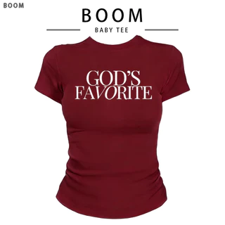 COD（จัดส่งภายใน 24 ชั่วโมง）| เกาหลี ผู้หญิง เสื้อทรง BABY TEE GOD'S FAVORITE