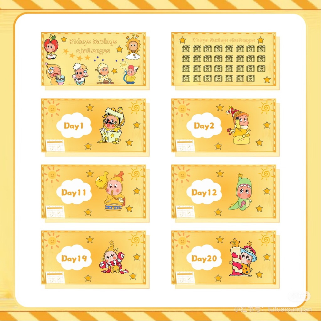 Money Bag A6 Long 31 Days Cartoon Star Man Money Bag Free Box