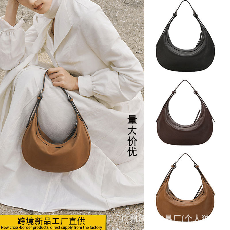 Qiuzhen ผักฟอกหนังแกะ Crescent hobo หนังแท้ไหล่เดียวข้ามร่างกาย