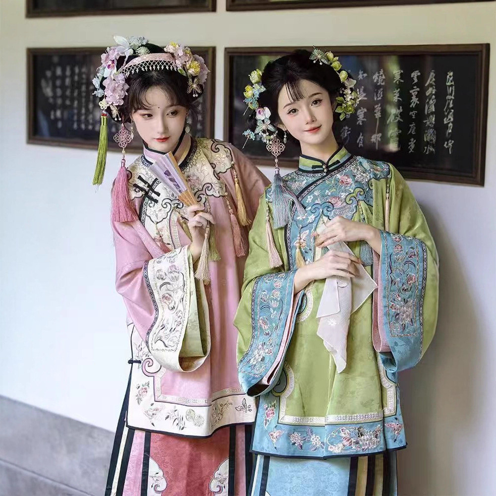 Shaoguang ละคร Qing Han หญิง Hanfu Qing Dynasty เสื้อผ้า Late Qing หญิง Checkered เสื้อผ้า Palace An